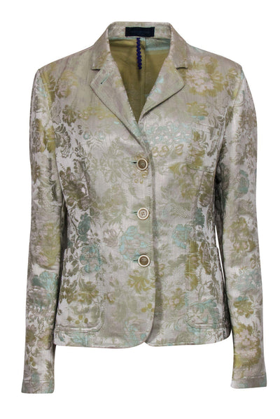 Current Boutique-Piazza Sempione - Pastel Green Brocade Print Jacket Sz 12