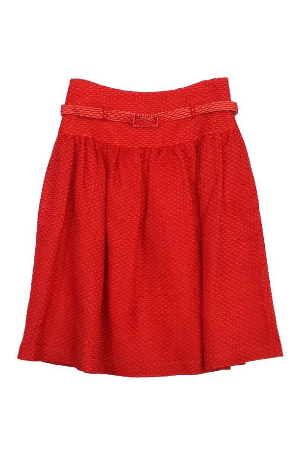 Current Boutique-Piazza Sempione - Red Textured Waist Belt Gathered Skirt Sz 6