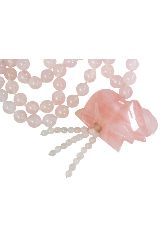 Current Boutique-Pink Jade Beaded Statement Necklace w/ Elephant Pendant