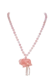 Current Boutique-Pink Jade Beaded Statement Necklace w/ Elephant Pendant
