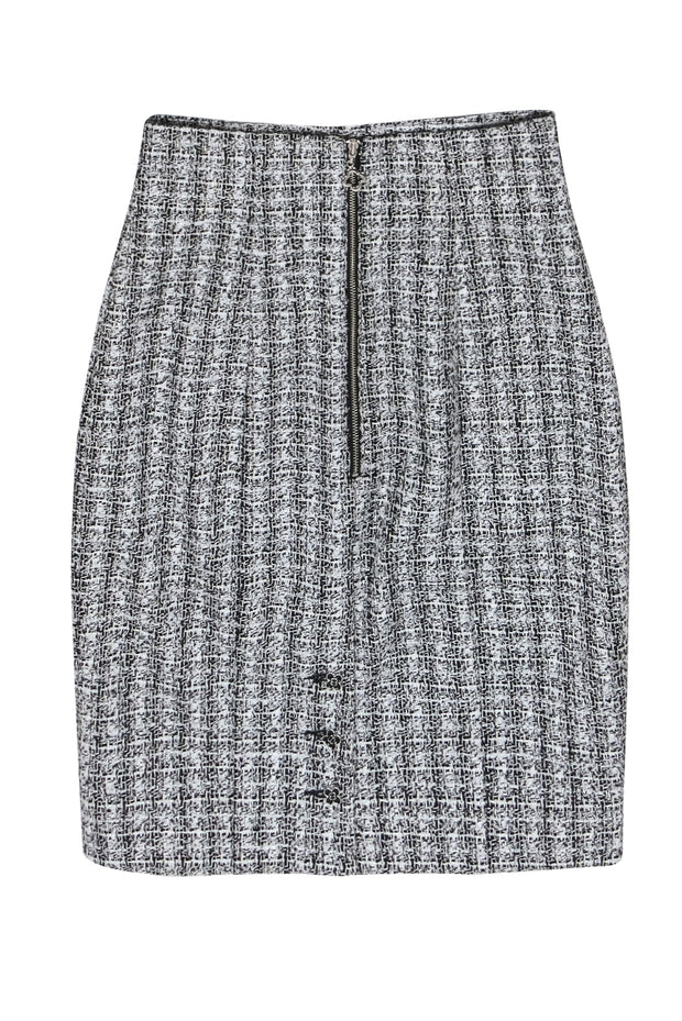 Current Boutique-Pink Tartan - Black & White Metallic Plaid Tweed Pencil Skirt Sz 0