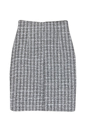 Current Boutique-Pink Tartan - Black & White Metallic Plaid Tweed Pencil Skirt Sz 0