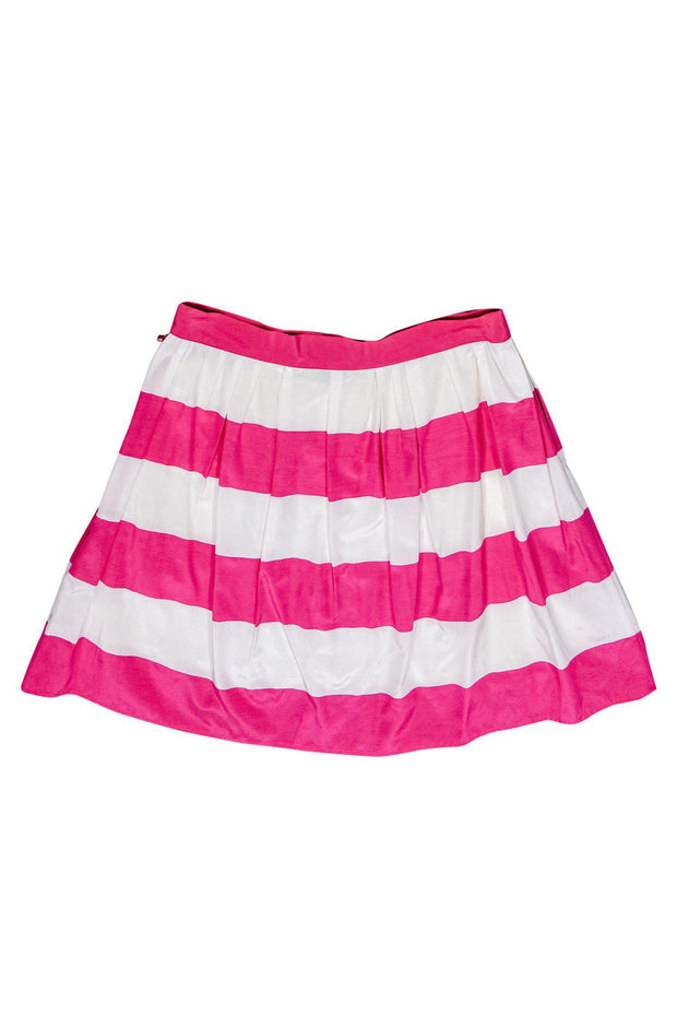 Current Boutique-Pink Tartan - Pink & White Striped Flare Skirt Sz 8