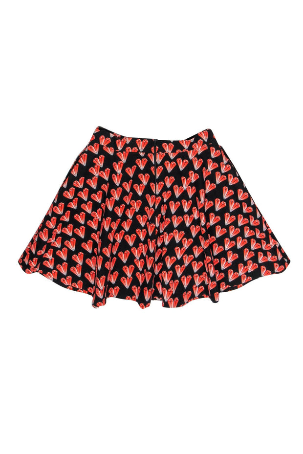 Current Boutique-Pinko - Black & Pink Diamond Heart Print Flare Skirt Sz S