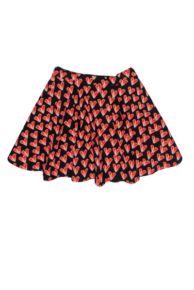 Current Boutique-Pinko - Black & Pink Diamond Heart Print Flare Skirt Sz S