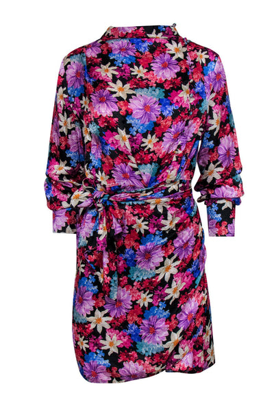 Current Boutique-Pinko - Multicolored Floral Print Long Sleeve Faux Wrap Dress Sz 10