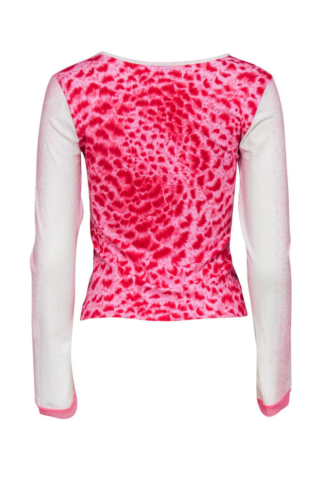 Current Boutique-Pinko - Pink & White Tribal & Leopard Print Top Sz L