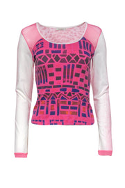 Current Boutique-Pinko - Pink & White Tribal & Leopard Print Top Sz L