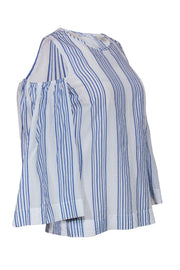 Current Boutique-Pinko - White & Blue Striped Cold Shoulder Blouse w/ Bell Sleeves Sz 6