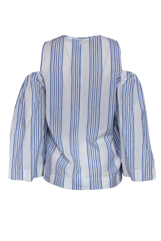 Current Boutique-Pinko - White & Blue Striped Cold Shoulder Blouse w/ Bell Sleeves Sz 6