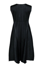 Current Boutique-Pleats Please Issey Miyake - Black Silky Pleated Sleeveless Midi Dress Sz XXL