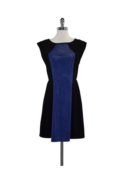 Current Boutique-Plenty by Tracy Reese - Black & Blue Leather Cap Sleeve Dress Sz 8