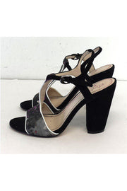 Current Boutique-Plenty by Tracy Reese - Black Print Suede Sandal Heels Sz 9.5
