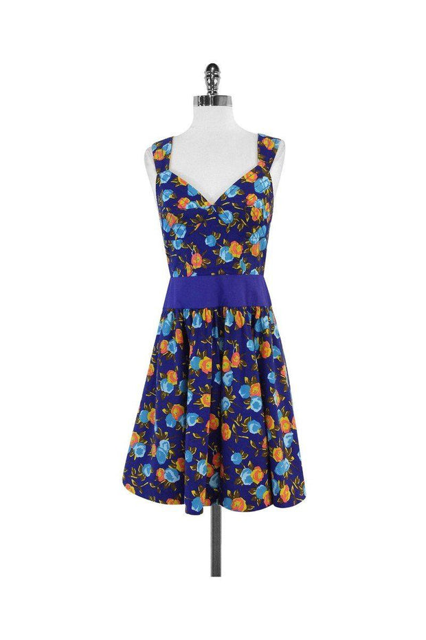 Current Boutique-Plenty by Tracy Reese - Blue Floral Cotton Dress Sz 2
