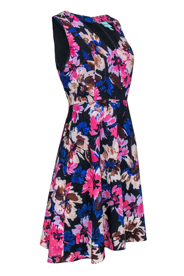Current Boutique-Plenty by Tracy Reese - Blue & Pink Textured Floral Dress Sz 6