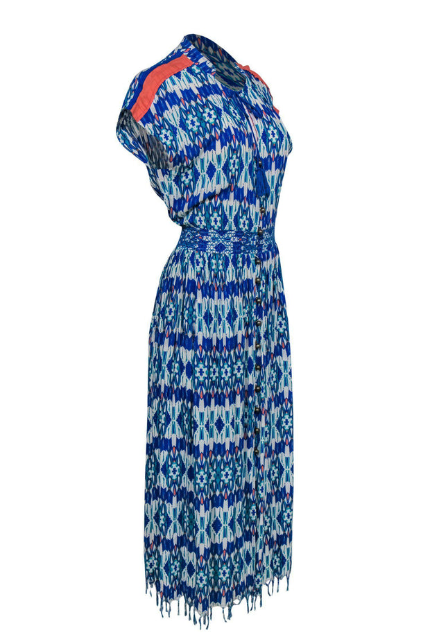 Current Boutique-Plenty by Tracy Reese - Blue Printed Button Front Maxi Dress Sz M