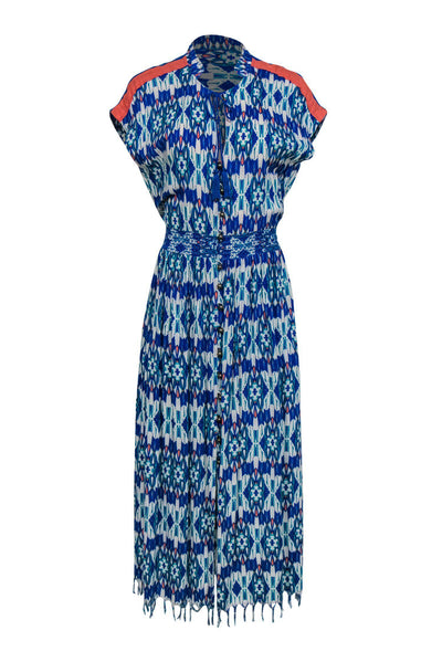 Current Boutique-Plenty by Tracy Reese - Blue Printed Button Front Maxi Dress Sz M