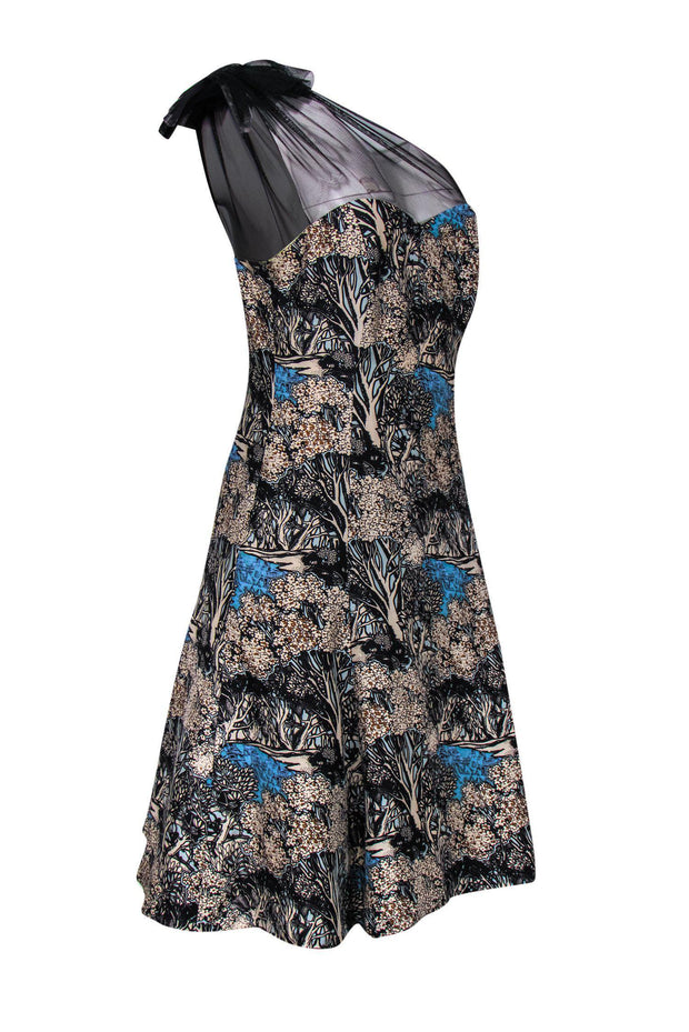 Current Boutique-Plenty by Tracy Reese - Forest Print Tea Length Gown w/ Tulle Shoulder Sz 6