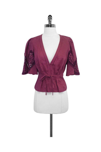 Current Boutique-Plenty by Tracy Reese - Maroon Linen Top Sz 4