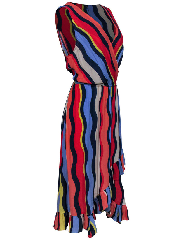 Current Boutique-Plenty by Tracy Reese - Multicolored Wavy Striped Sleeveless Midi Dress Sz L