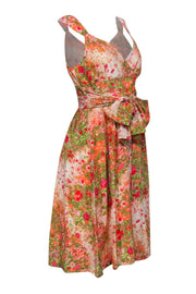 Current Boutique-Plenty by Tracy Reese - Peach & Green Floral A-Line Silk Dress Sz 8