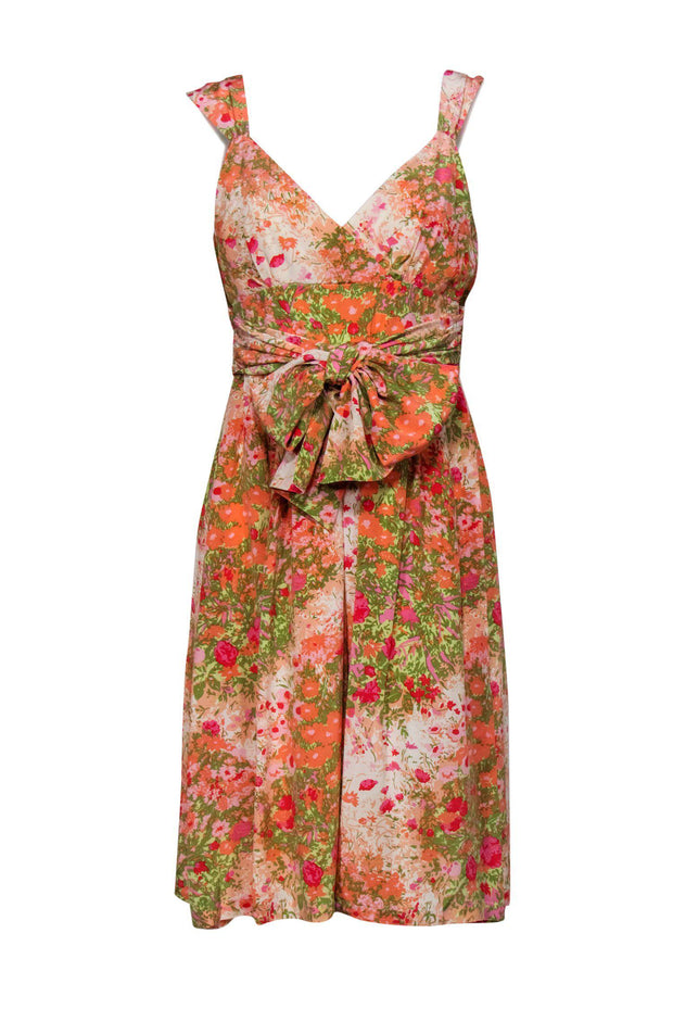 Current Boutique-Plenty by Tracy Reese - Peach & Green Floral A-Line Silk Dress Sz 8