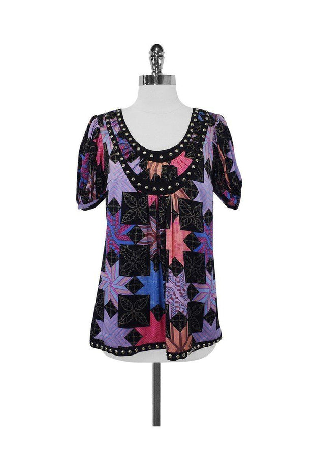 Current Boutique-Plenty by Tracy Reese - Print Blouse w/ Stud Detail Sz S
