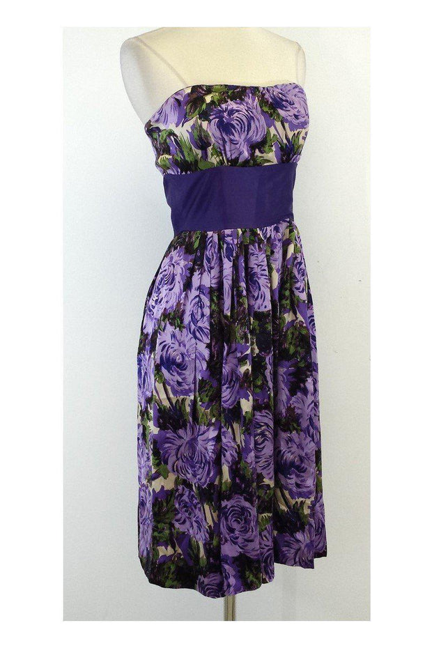 Current Boutique-Plenty by Tracy Reese - Purple Floral Silk Strapless Dress Sz 6