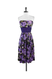 Current Boutique-Plenty by Tracy Reese - Purple Floral Silk Strapless Dress Sz 6