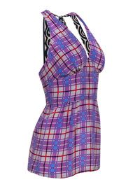 Current Boutique-Plenty by Tracy Reese - Purple & Grey Plaid Silk Top Sz 2