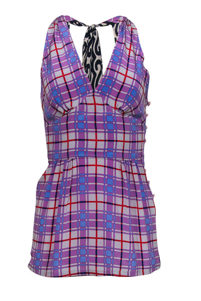 Current Boutique-Plenty by Tracy Reese - Purple & Grey Plaid Silk Top Sz 2