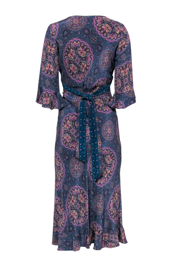 Current Boutique-Plenty by Tracy Reese - Purple & Teal Print Silk Maxi Dress w/ Tie Belt Sz 10