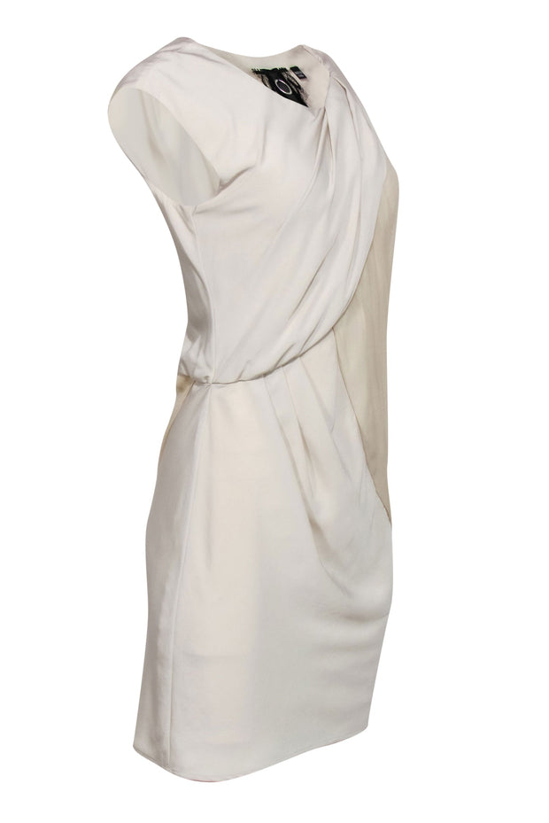 Current Boutique-Poleci - Cream Silky Asymmetric Draped Shift Dress Sz 4