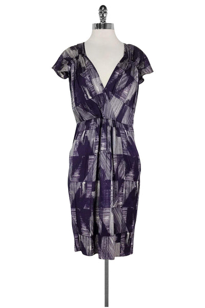 Current Boutique-Poleci - Purple & White Print Silk Blend Dress Sz 4