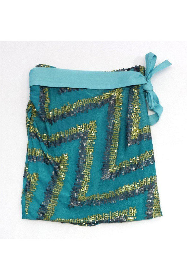 Current Boutique-Poleci - Teal Sequin Silk Skirt Sz 4