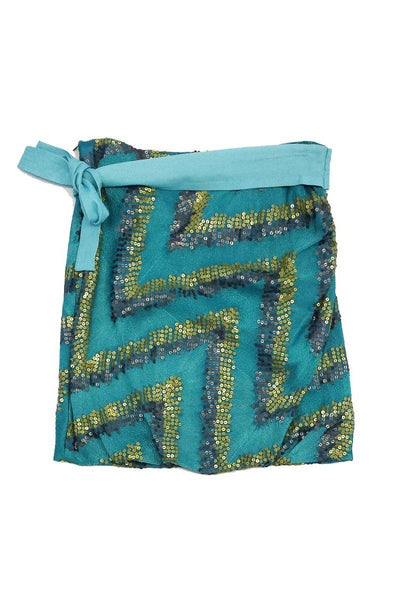 Current Boutique-Poleci - Teal Sequin Silk Skirt Sz 4