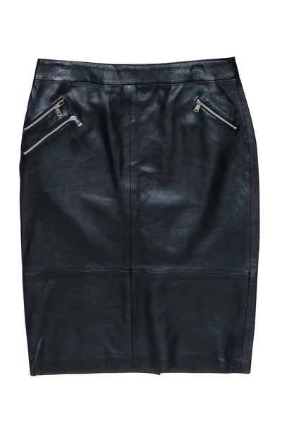 Current Boutique-Polo Ralph Lauren - Black Leather Pencil Skirt w/ Zippers Sz 10