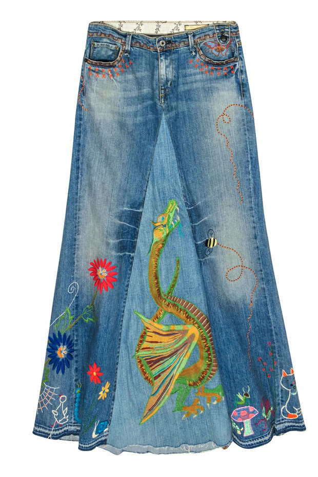 Current Boutique-Polo Ralph Lauren - Denim Embroidered Upcycled Maxi Skirt Sz 6