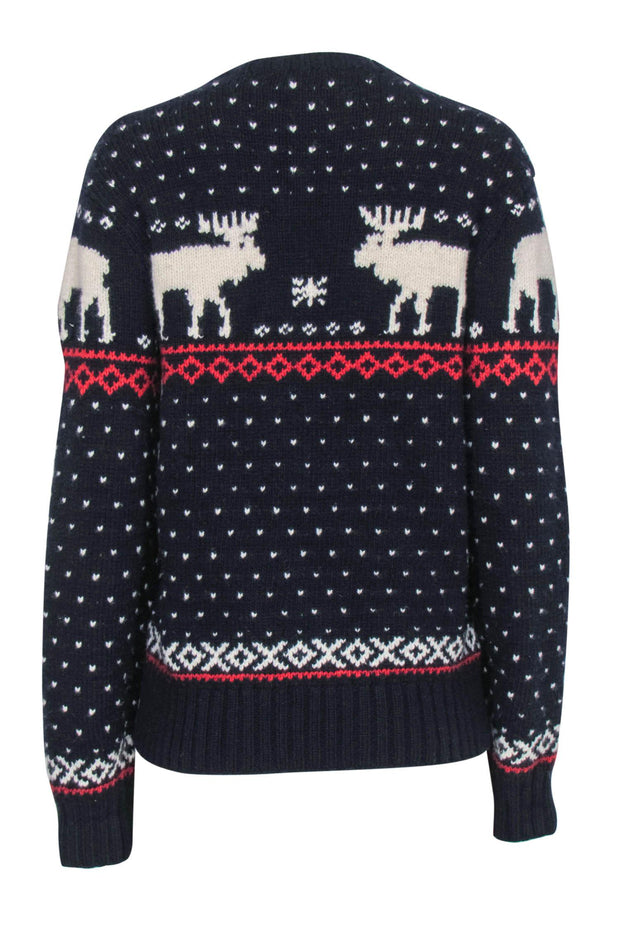 Current Boutique-Polo Ralph Lauren - Navy Reindeer Print Knit Wool Sweater Sz M