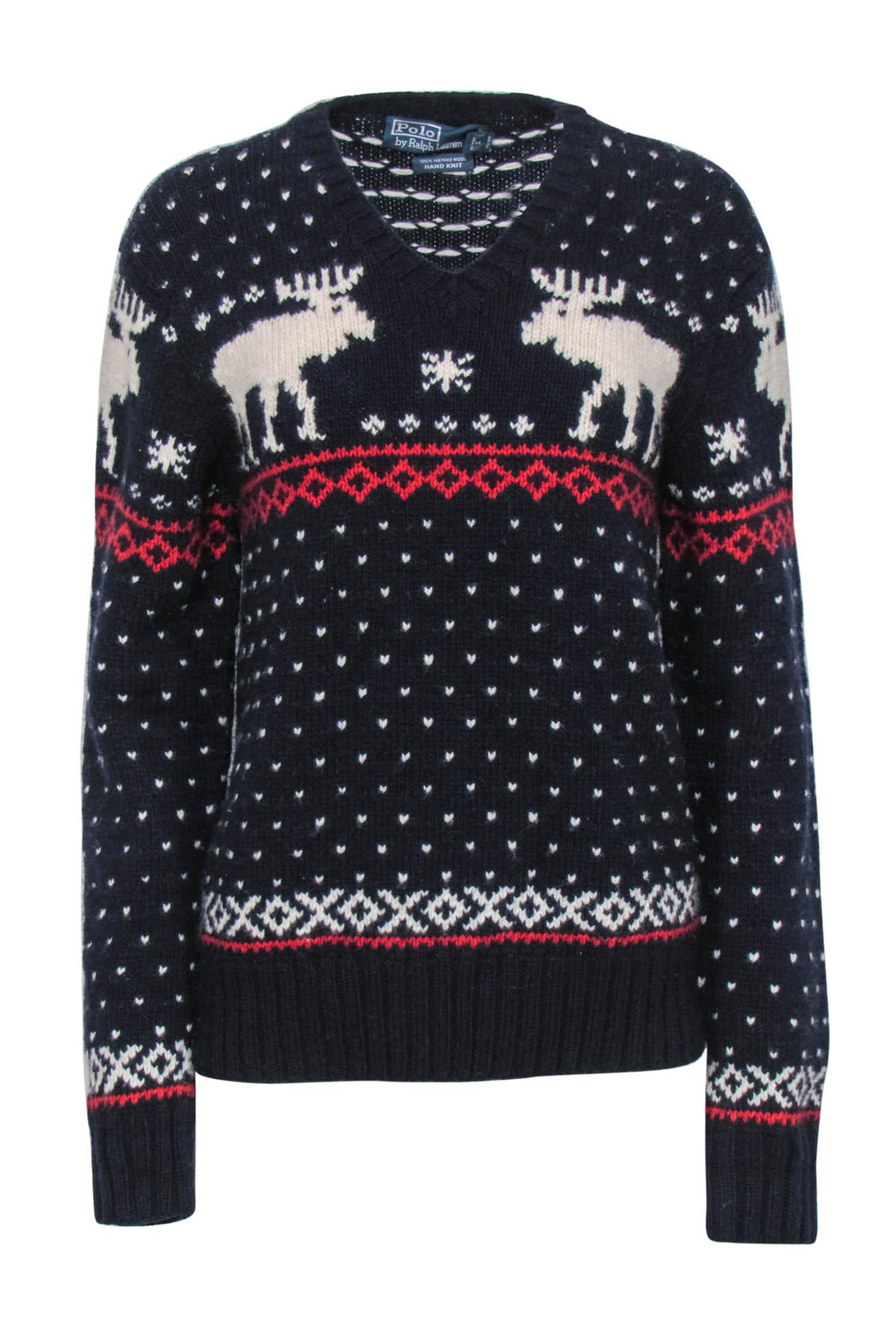 Polo Ralph Lauren Navy Reindeer Print Knit Wool Sweater Sz M Current Boutique