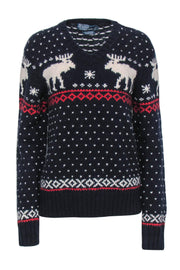 Current Boutique-Polo Ralph Lauren - Navy Reindeer Print Knit Wool Sweater Sz M
