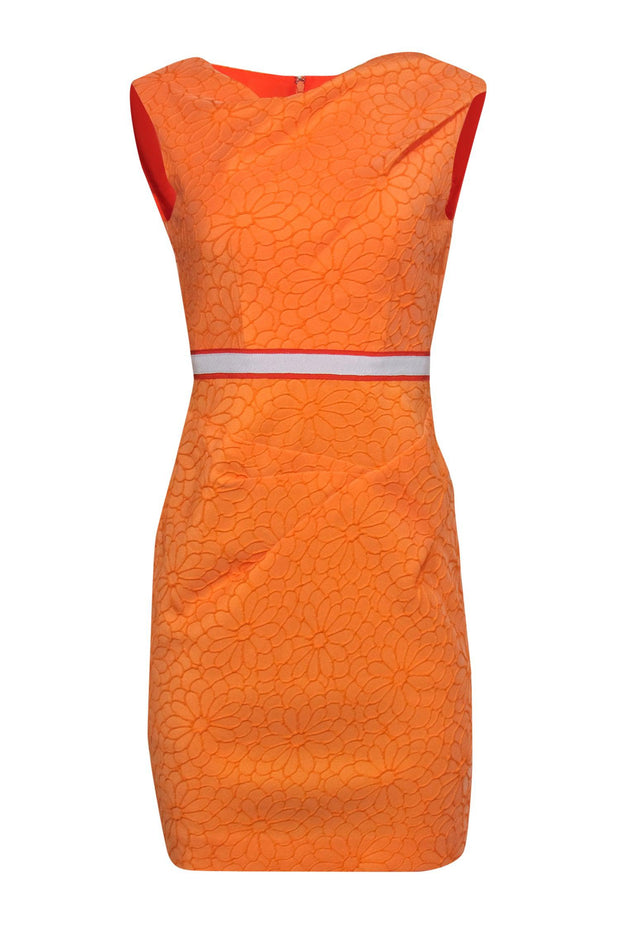 Current Boutique-Ports 1961 - Orange Floral Textured Sheath Dress w/ Ribbon Waist Sz 6