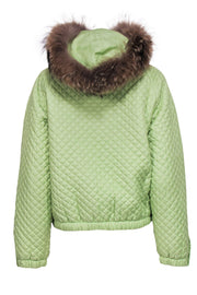 Current Boutique-Post Card - Lime Green Quilted Coat w/ Fur Hood Sz 6
