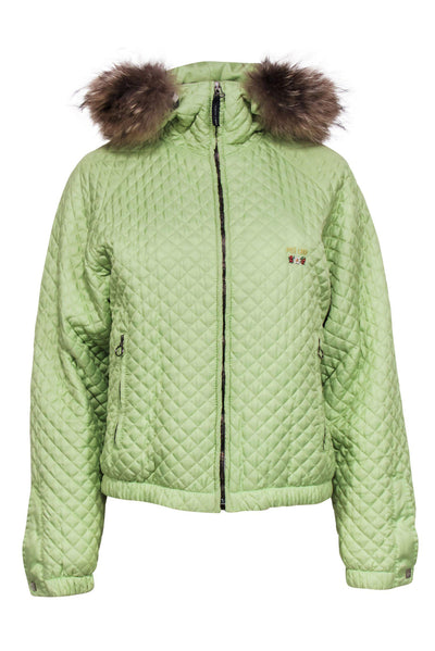 Current Boutique-Post Card - Lime Green Quilted Coat w/ Fur Hood Sz 6
