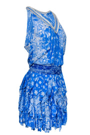 Current Boutique-Poupette St Barth - Blue & White Floral & Butterfly Print Drop Waist Dress Sz S