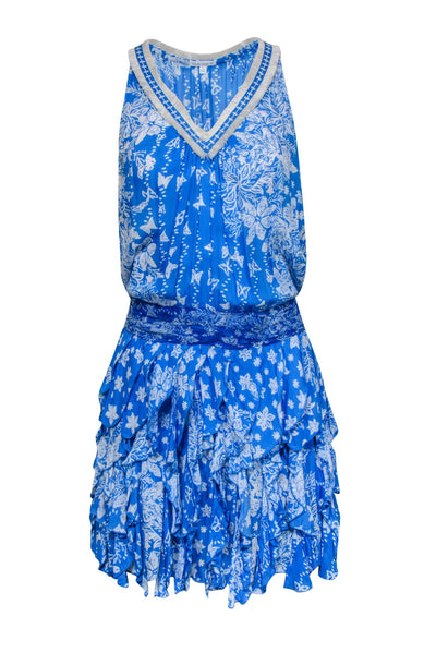 Current Boutique-Poupette St Barth - Blue & White Floral & Butterfly Print Drop Waist Dress Sz S