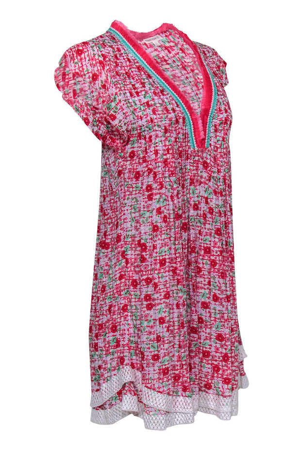 Current Boutique-Poupette St Barth - Pink Floral "Sasha" Pleated Mini Dress Sz S