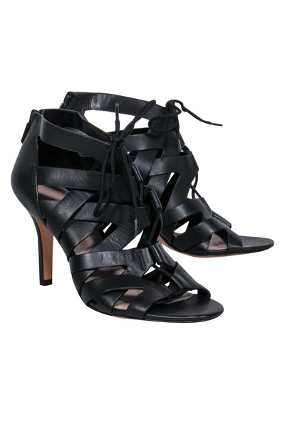 Current Boutique-Pour La Victoire - Black Leather Cutout Lace-Up Heels Sz 9