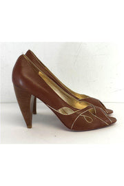 Current Boutique-Pour La Victoire - Brown Leather Peep Toe Heels Sz 10