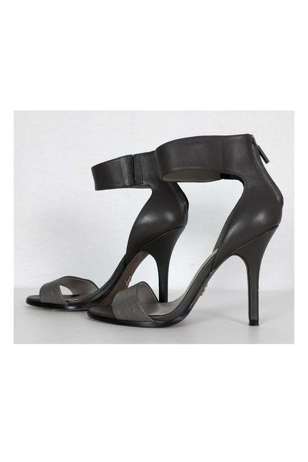 Current Boutique-Pour La Victoire - Grey Embossed Ankle Strap Pumps Sz 8.5